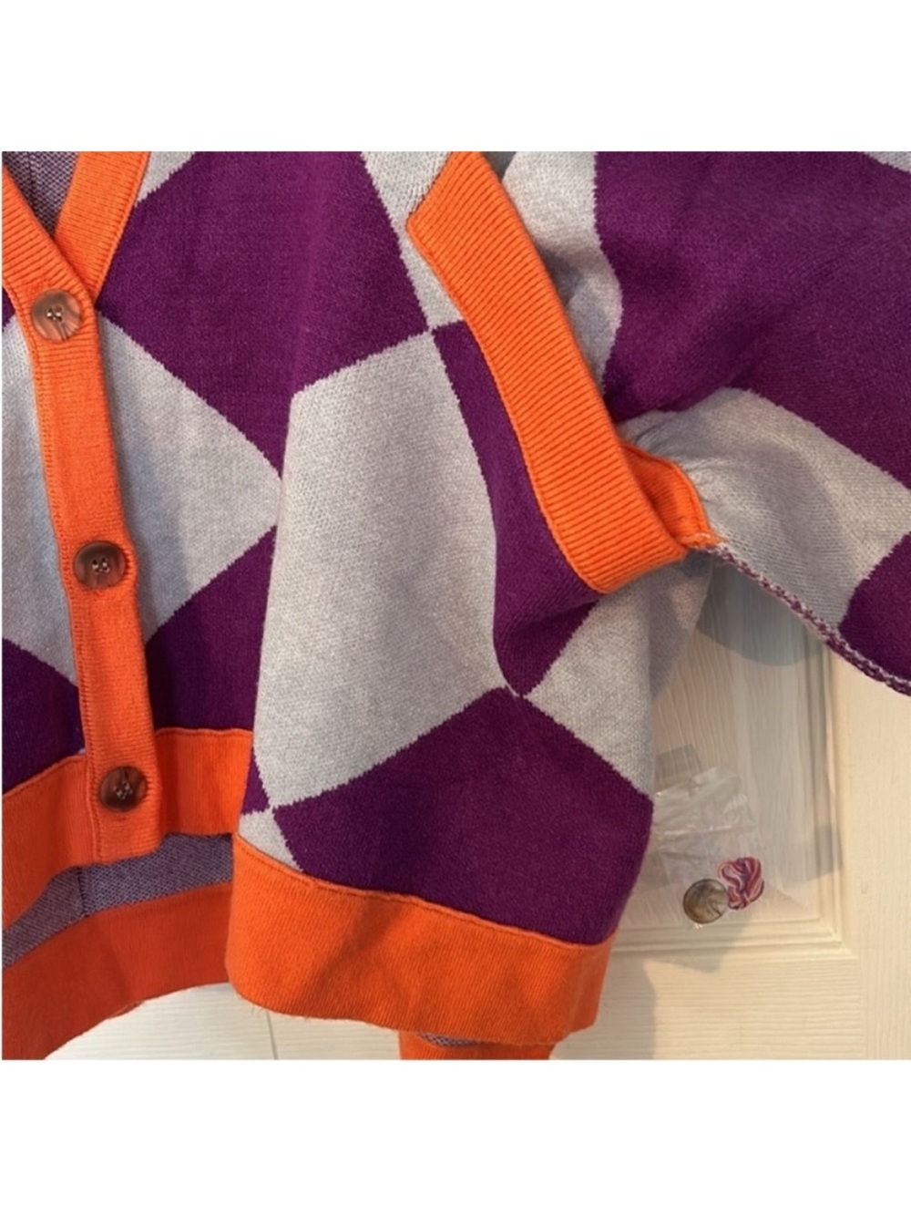 We The Free Small Sweater Manny Cardi purple combo argyle cardigan Free People - Picture 8 of 10